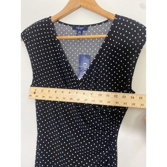 Chaps Black Sleeveless Wrap Dress Polka Dot Stripe V-Neck Bodycon SZ XS - Picture 7 of 9